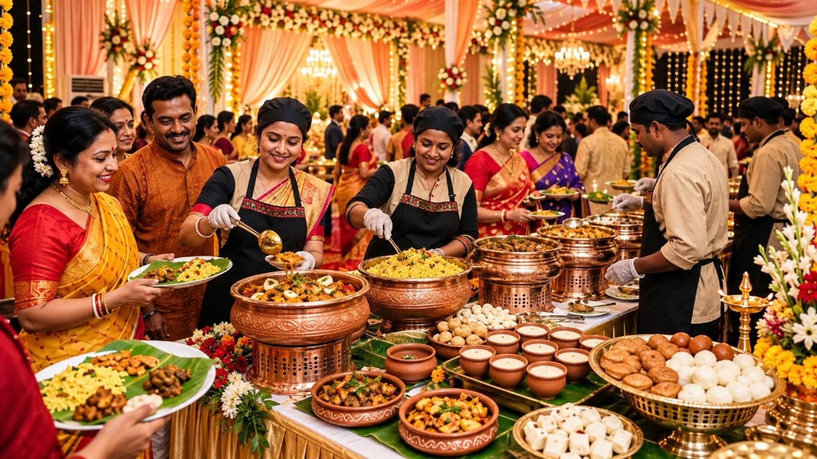 Traditional wedding buffet with live service, Abhijat Catering West Bengal